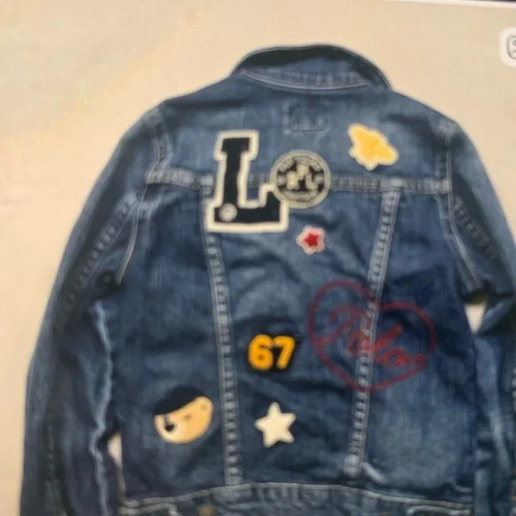 Ralph Lauren Kids Denim Jacket with Red and White Patches - Picture 2 of 2